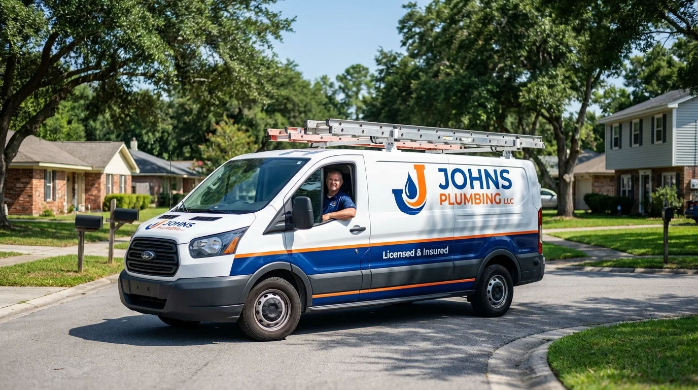 Johns Plumbing LLC service van in Uniontown, AL