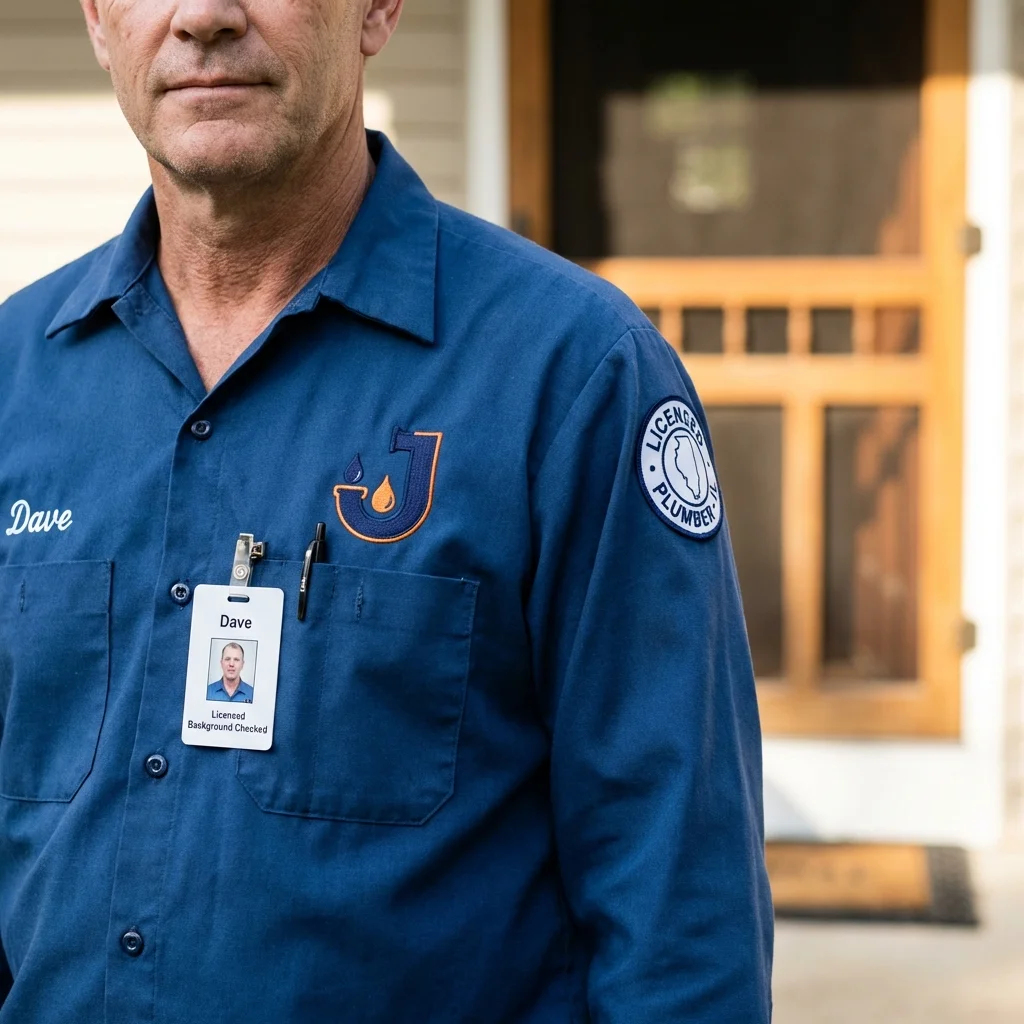 Licensed plumber showing ID badge in Uniontown, AL