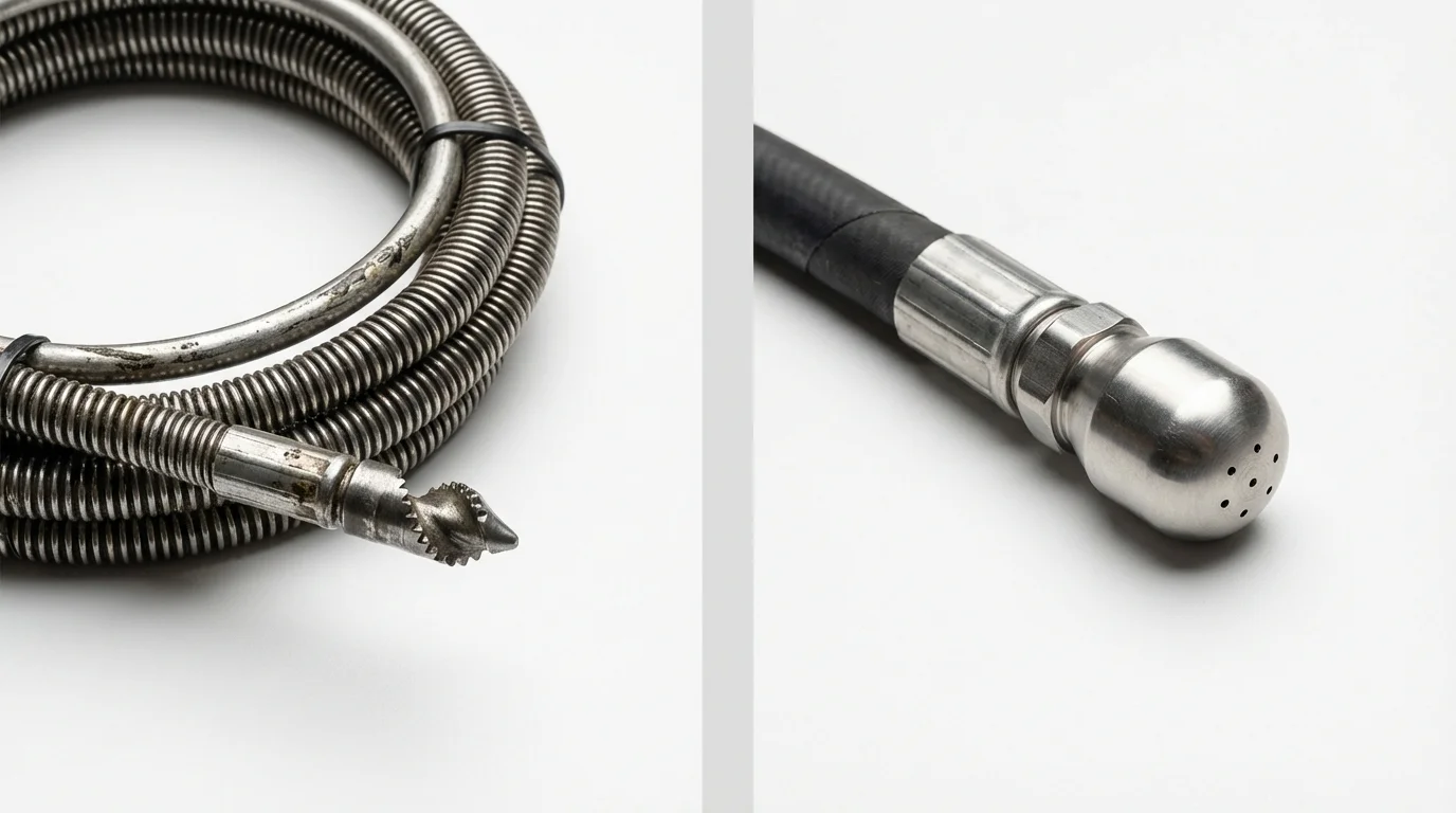 Drain snake cable and hydro jetting nozzle used for drain cleaning in Uniontown, AL