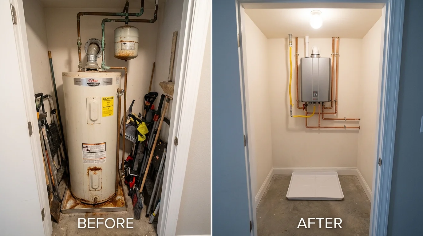 Tank water heater versus wall-mounted tankless unit comparison for Uniontown, AL homeowners