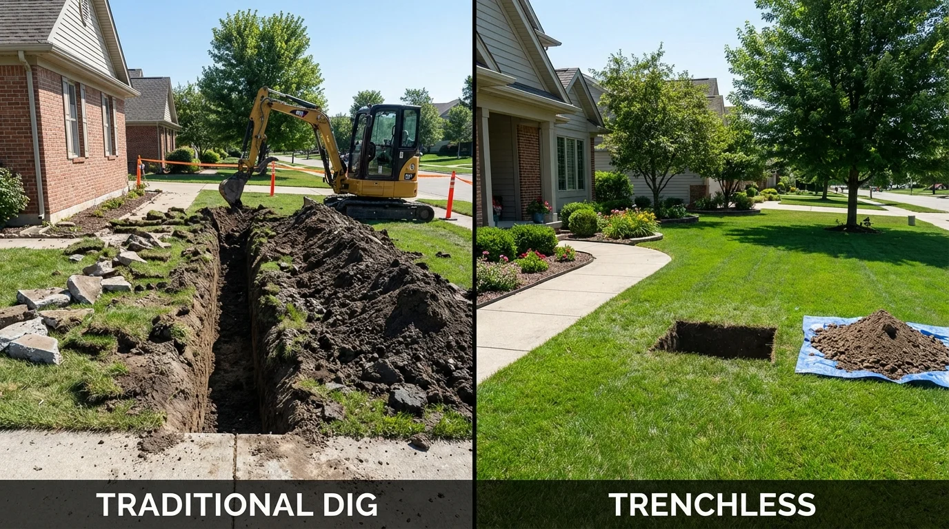 Trenchless sewer repair with minimal yard damage versus traditional excavation in Uniontown, AL